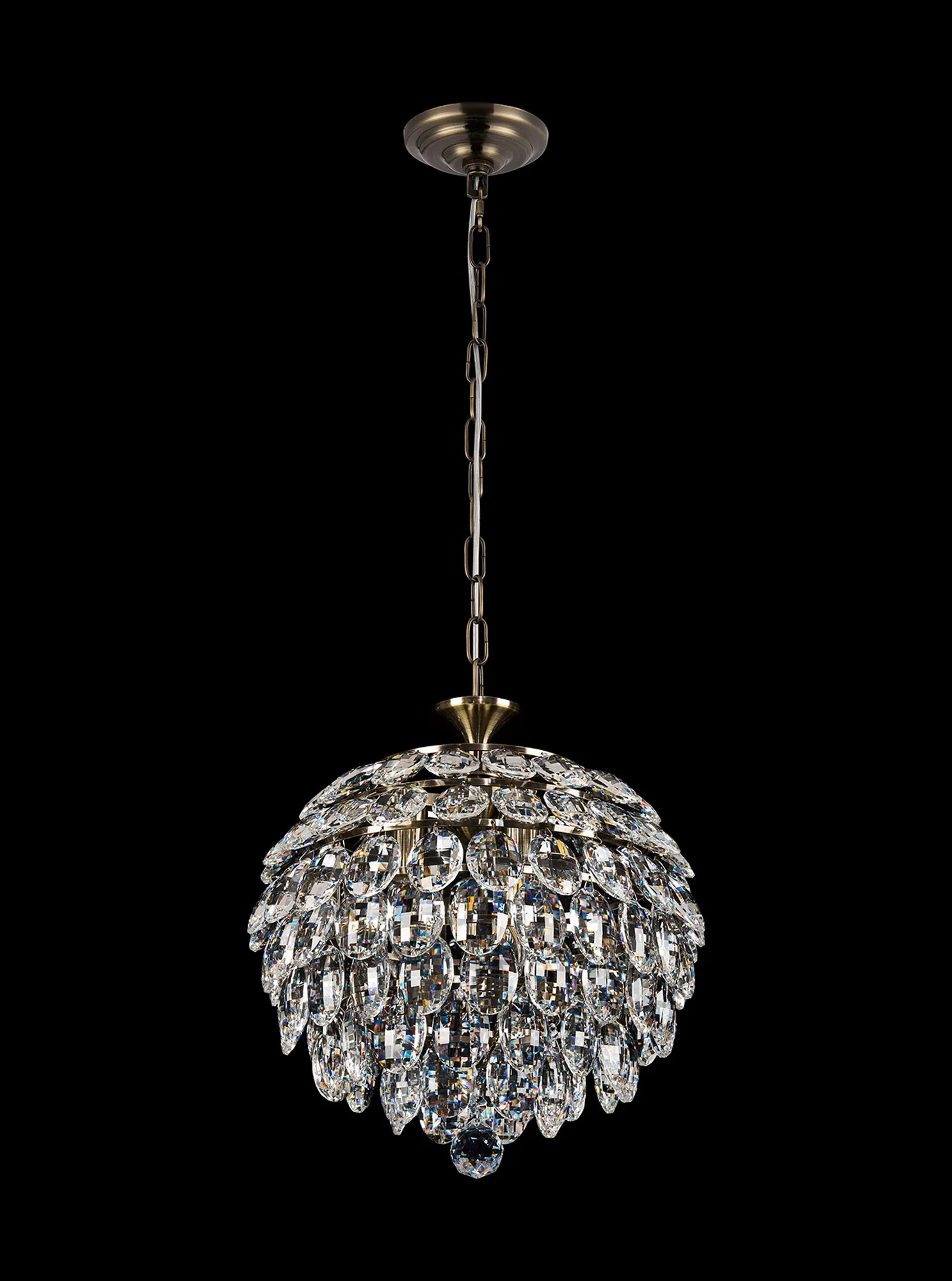 Coniston Antique Brass Crystal Ceiling Lights Diyas Spherical Crystal Fittings